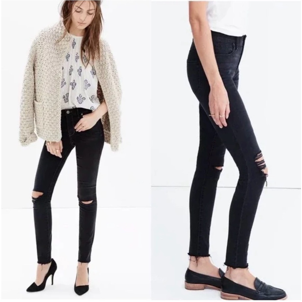 Madewell Black Skinny Jeans with Knee Rips